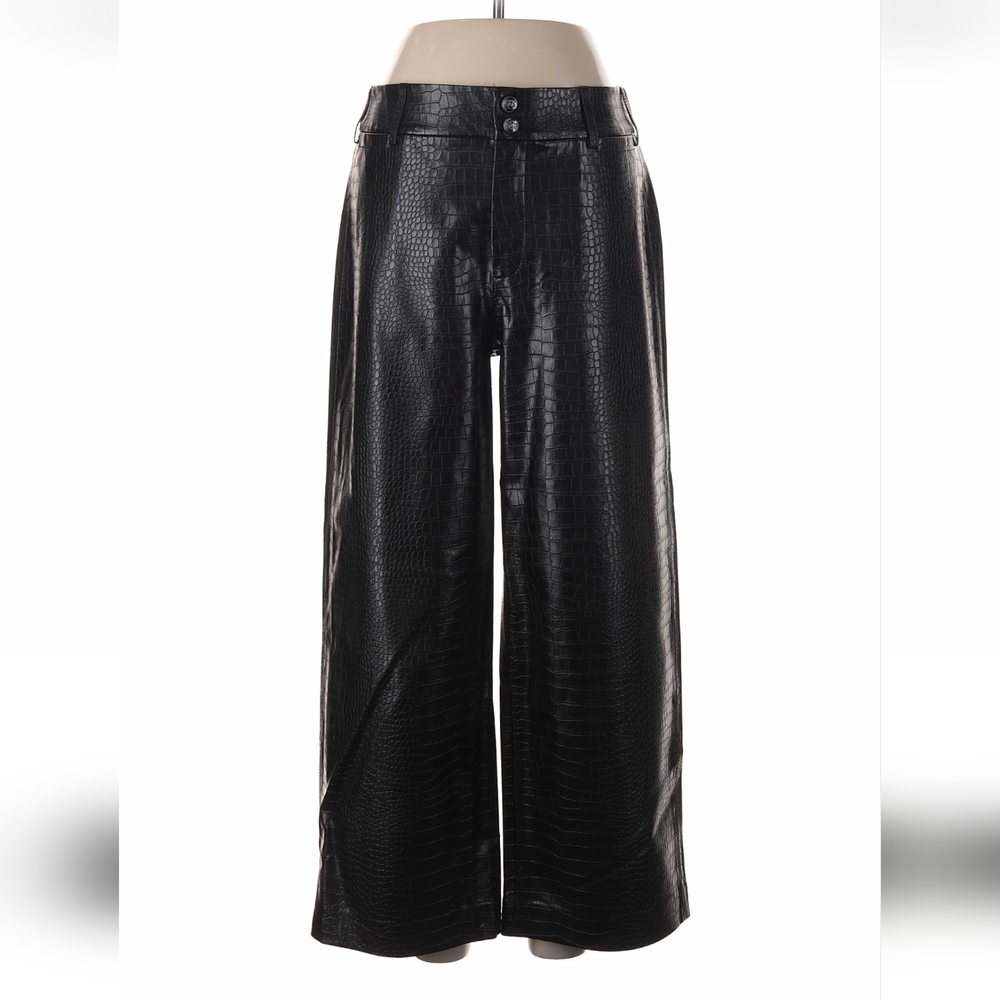 Chico's Faux Leather Croc Embossed Wide Leg Pants Size 0 (Chico's Size 4) Black - Picture 1 of 12